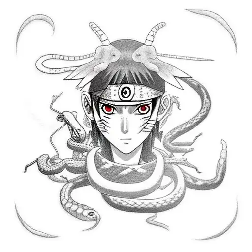 uchiha Itachi with a scorpion and a snake tattoo design idea