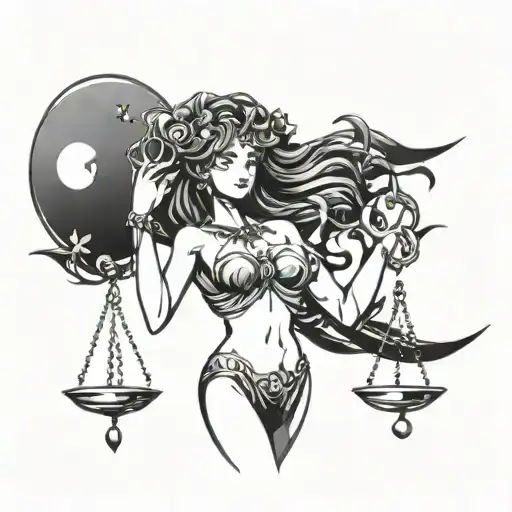 black libra goddess tattoo design idea