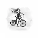 Anime character riding a bicycle tattoo design idea