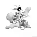 Anime character riding a bicycle tattoo design idea