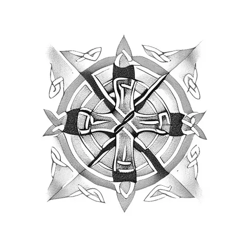 Three Celtic Crosses on a utah mountain with pine trees tattoo design idea