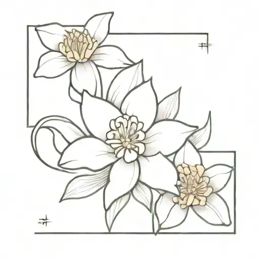 daffodil, marigold, water lily, chrysanthemum, violets tattoo design idea