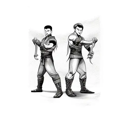 my best friend and I as the protagonists from double dragon tattoo design idea