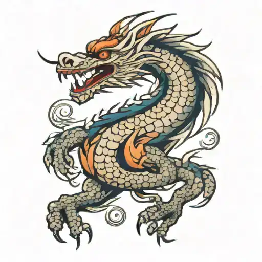 A tattoo of a traditional Korean dragon with American eagle wings, symbolizing the fusion of both cultures tattoo design idea