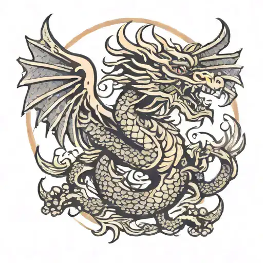 A tattoo of a traditional Korean dragon with American eagle wings, symbolizing the fusion of both cultures tattoo design idea