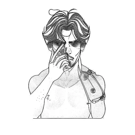 quero que adicione uma arma com a mão dele segurando tattoo design idea