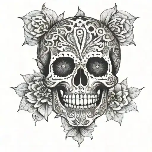 Mandala skull chest symmetry tattoo design idea
