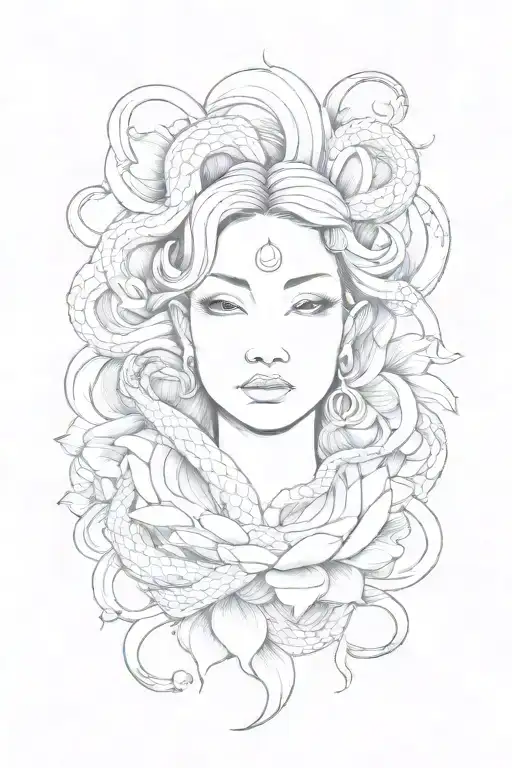 lotus flower blooming with snake wrapped tattoo design idea