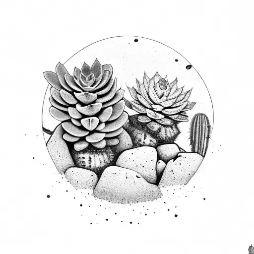 succulent desert scene tattoo design idea