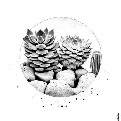 succulent desert scene tattoo design idea