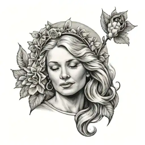 A realistic portrait tattoo of your mother with a halo above her head, showcasing her angelic presence in your life tattoo design idea