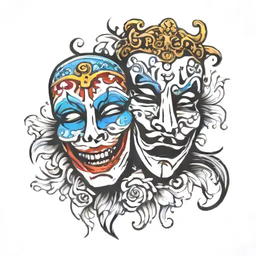 theatre masks tragedy and comedy tattoo design idea