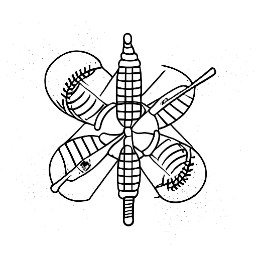 A baseball bat and a beach umbrella crossed together tattoo design idea