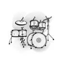 Intricate blackwork design of a drum set with metal music elements tattoo design idea