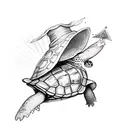 A turtle wearing a witch hat and casting a spell tattoo design idea