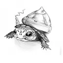 A turtle wearing a witch hat and casting a spell tattoo design idea