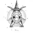 A turtle wearing a witch hat and casting a spell tattoo design idea