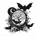 Punk, birds, gothic ,  night time, trees, moon, bats tattoo design idea