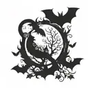 Punk, birds, gothic ,  night time, trees, moon, bats tattoo design idea
