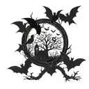Punk, birds, gothic ,  night time, trees, moon, bats tattoo design idea