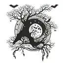 Punk , gothic ,  night time, trees, moon, bats tattoo design idea