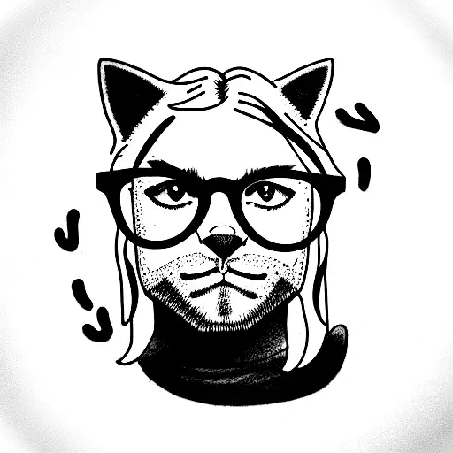 cat with kurt cobain glasses tattoo design idea