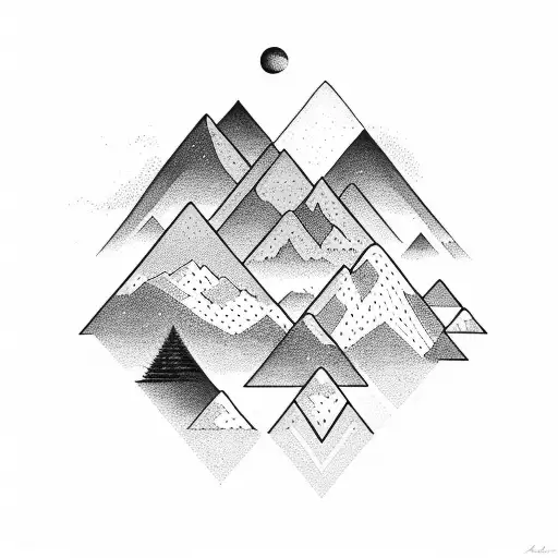 mountain with a sunset with four different ledges for astrological signs tattoo design idea