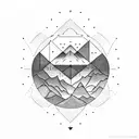 mountain with a sunset with four different ledges for astrological signs tattoo design idea