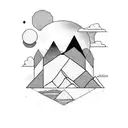 mountain with a sunset with four different ledges for astrological signs tattoo design idea