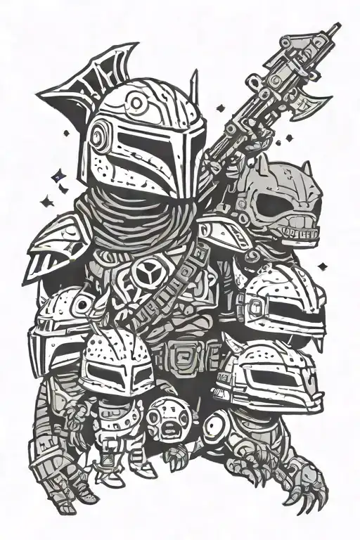 stars, mandalorian, adventure time, t-Rex, bender futurama, punks not dead tattoo design idea