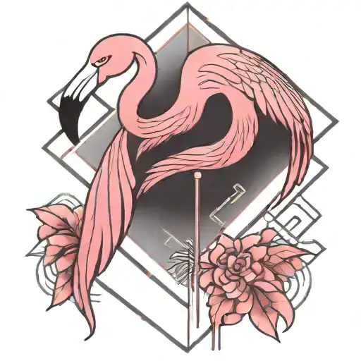geometric line flamingo filled with pink  tattoo design idea