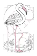 geomatric flamingo filled with pink color tattoo design idea