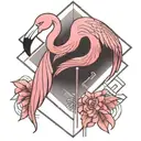 geometric line flamingo filled with pink  tattoo design idea