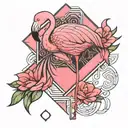 geometric line flamingo filled with pink  tattoo design idea