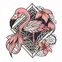 geometric line flamingo filled with pink  tattoo design idea