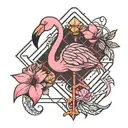 geometric line flamingo filled with pink  tattoo design idea