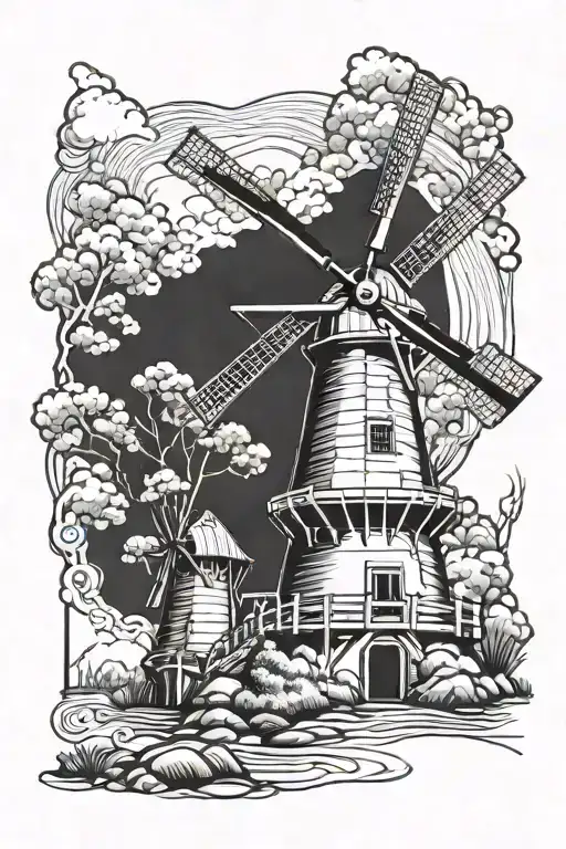 Dutch windmill tattoo design idea