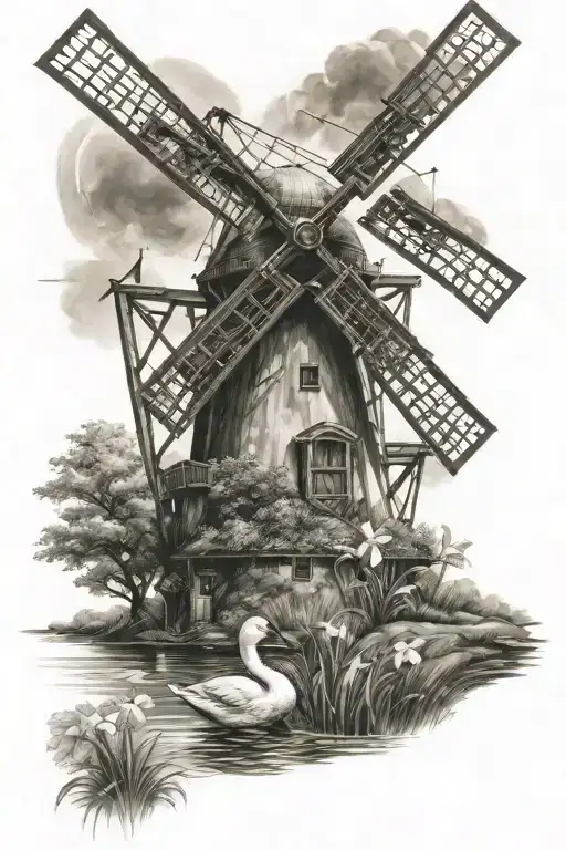 dutch The Swan windmill tattoo design idea
