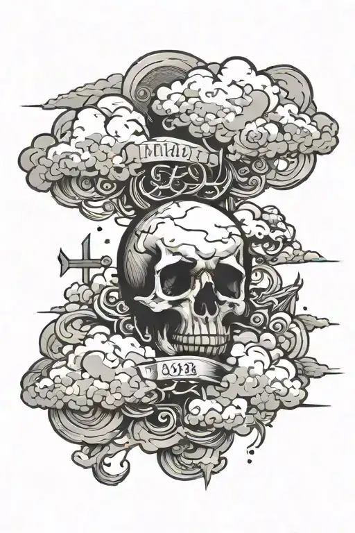 clouds surrounding name and death date tattoo tattoo design idea