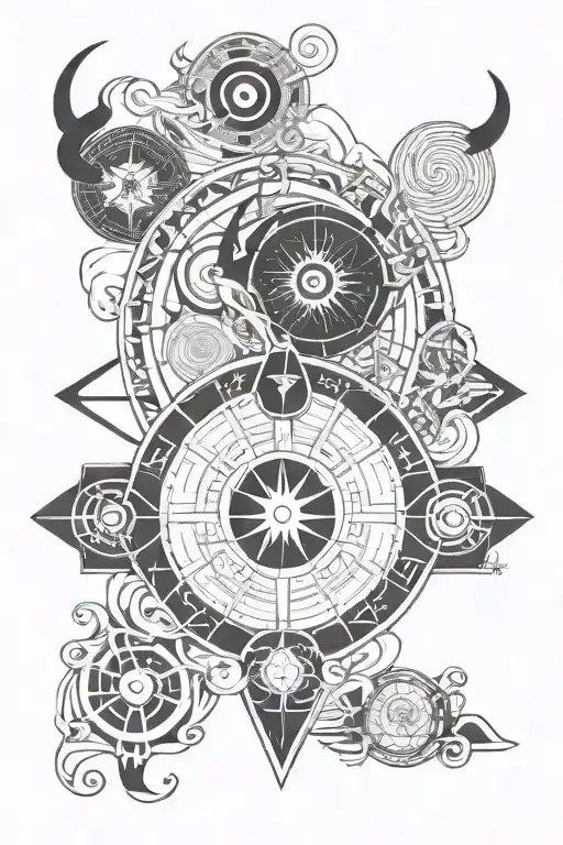 Taurus symbol surrounded by earth element, yin energy and Venus symbol tattoo design idea