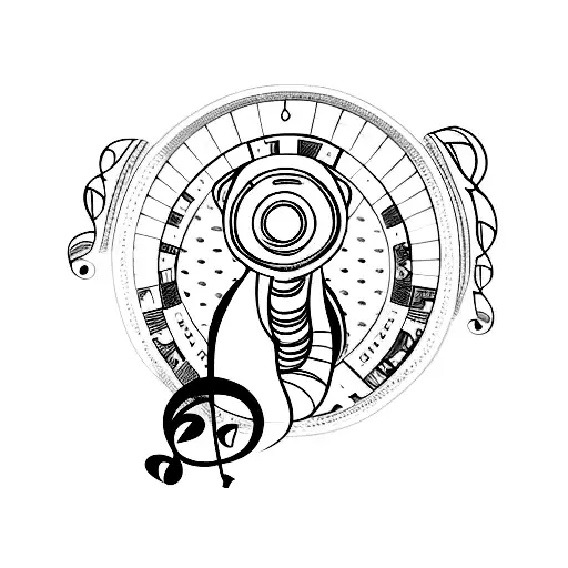 A tattoo of a sitting baby elephant with music notes coming out of its trunk tattoo design idea