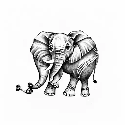 A tattoo of a sitting baby elephant with music notes coming out of its trunk tattoo design idea