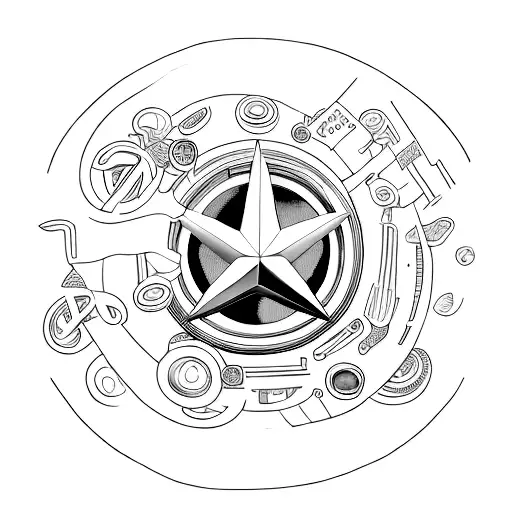 A minimalist representation of a Mercedes car surrounded by symbols of the client's favorite food tattoo design idea
