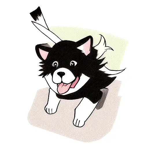 a border collie dog holding a katana in his mouth tattoo design idea