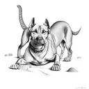 A Rhodesian Ridgeback dog playing with a group of horses tattoo design idea
