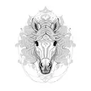 An intricate floral pattern forming the shape of a horse's head tattoo design idea
