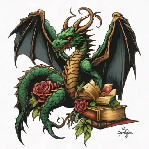 books flowers dragon harry potter tattoo design idea