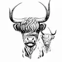 camping and highland cow tattoo design idea