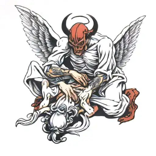ANGEL KNEELING ON FACEDOWN DEVIL tattoo design idea