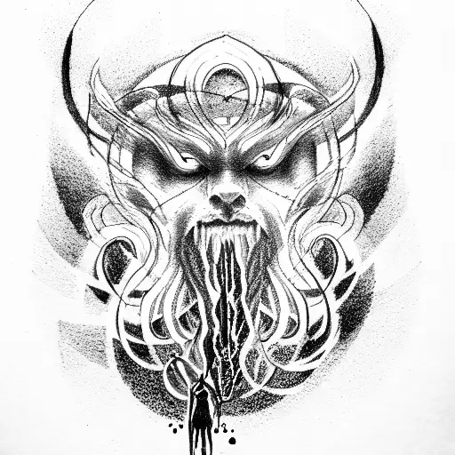 zeus, shadow looking into blood, tattoo design idea